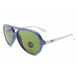 RayBan RB4125 Cats 5000 Sunglasses Shiny Blue White Frame Green Lens