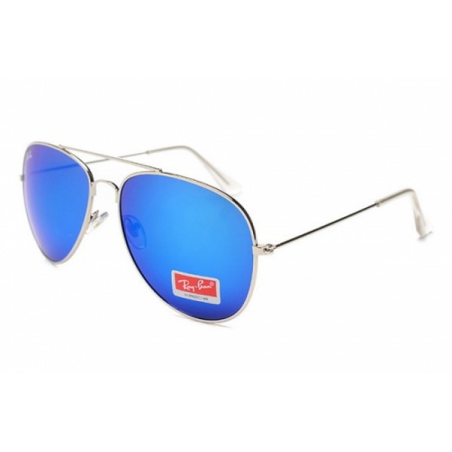 RayBan RB3025 Aviator Sunglasses Silver Frame Mirror Blue Lens