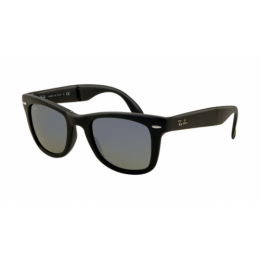 RayBan RB4105 Folding Wayfarer Sunglasses Matte Black Frame Crystal Blue