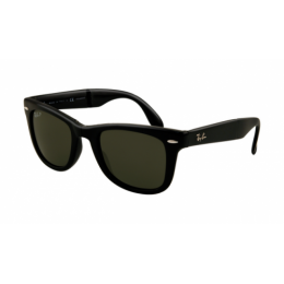 RayBan RB4105 Folding Wayfarer Sunglasses Glossy Black Frame Gray Polarized