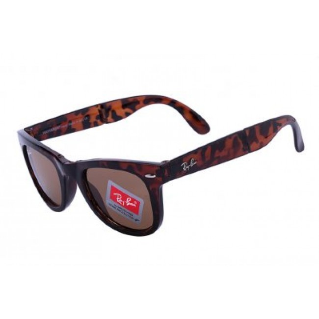 RayBan Wayfarer Folding Flash RB4105 Brown Leopard Sunglasses