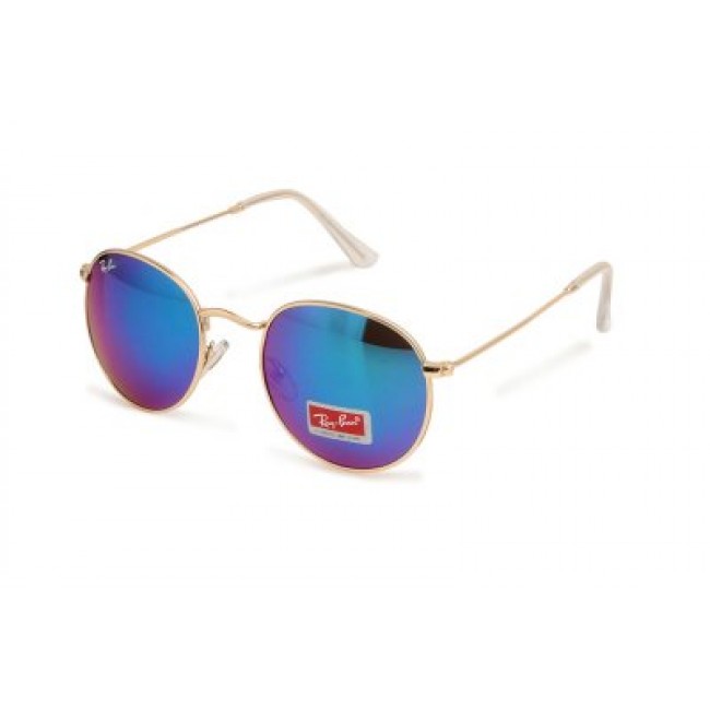 RayBan Icons Round Metal RB3447 Gold Blue Flash Sunglasses
