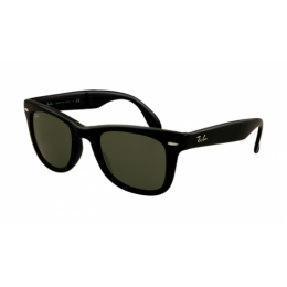 RayBan RB4105 Folding Wayfarer Sunglasses Glossy Black Frame Black Crystal Green Lens