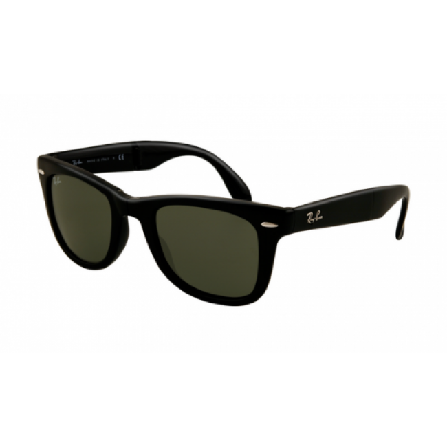 RayBan RB4105 Folding Wayfarer Sunglasses Glossy Black Frame Black Crystal Green Lens